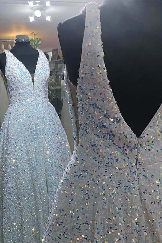 Evening Gowns White Silver Sequin Dress Elegant White Sequin Dress