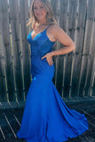 Plus Size Prom Dresses Sparkly Royal Blue Sequins Long Formal Dress Spaghetti Straps