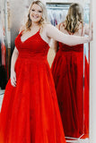 Plus Size Red Lace Prom Dresses 2023 Sleeveless Long with Applique