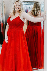 Plus Size Red Lace Prom Dresses 2024 Sleeveless Long with Applique