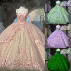 Princess 3D Flowers Lavender Quince Dresses 2024 Lace Ball Gown Sweet 16 Dresses