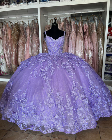 Princess Butterflies Purple Quinceanera Dresses 2024 Spaghetti Straps ...