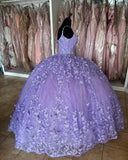 Princess Butterflies Purple Quinceanera Dresses Spaghetti Straps Sweet 16 Ball Gown