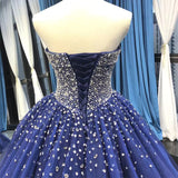 Princess Crystals Sequined Navy Blue Quinceanera Dresses Ball Gown Wedding Dresses