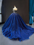 Princess Crystals Sequined Navy Blue Quinceanera Dresses Ball Gown Wedding Dresses