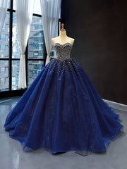 2024 Crystals Sequined Navy Blue Quinceanera Dresses Ball Gown Wedding Dresses