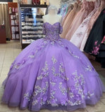Princess Lace Lavender Quinceanera Dress Ball Gown 3D Flowers Sweet 16 Dress