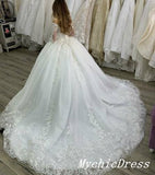 Princess Long Sleeves Off the Shoulder Lace Ball Gown Wedding Dresses