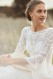 Gorgeous Floor Length Sheath Puffy Sleeves Lace White Wedding Dresses