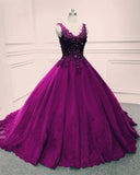 Purple Ball Gown Quinceanera Dresses Appliques Beaded Sweet 16 Dress
