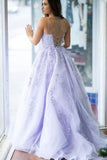 Purple Lace Prom Dresses A Line Long Evening Gown