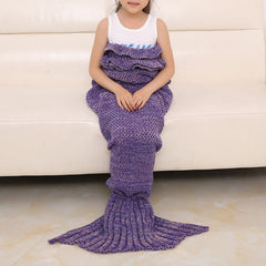 Purple Ruffled Hem Kids Mermaid Blanket for Girls
