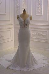 Real Long Vintage Lace Wedding Dresses Mermaid Sleeveless Bridal Gowns MyChicDress