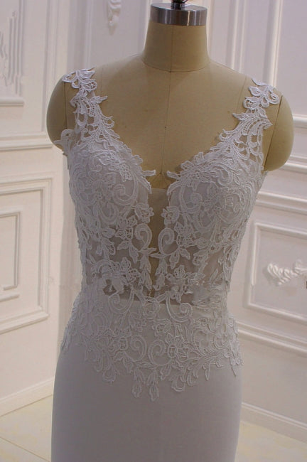 Real Long Vintage Lace Wedding Dresses Mermaid Sleeveless Bridal Gowns MyChicDress