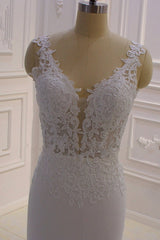 Real Long Vintage Lace Wedding Dresses Mermaid Sleeveless Bridal Gowns MyChicDress