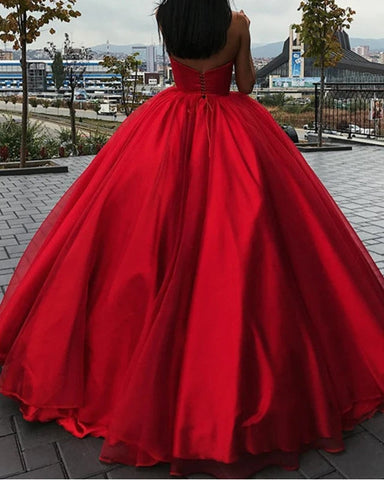 Sweetheart Strapless Red Ball Gown Quinceanera Dresses Satin Sweet 16 ...