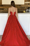 2023 Red Lace Prom Dresses A Line Floor Length Evening Gown