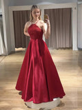 Floor Length Red Lace Prom Dresses Spaghetti Straps Backless Long Evening Dresses