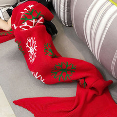 Red Snowflake Kids Mermaid Tail Blanket for girls