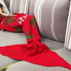 Red Snowflake Kids Mermaid Tail Blanket for girls
