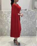 Red Wedding Guest Dress Midi Length Cape Sleeves Homecoming Dresses