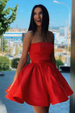 Red Short Homecoming Dresses Satin Sleeveless Mini Hoco Dress