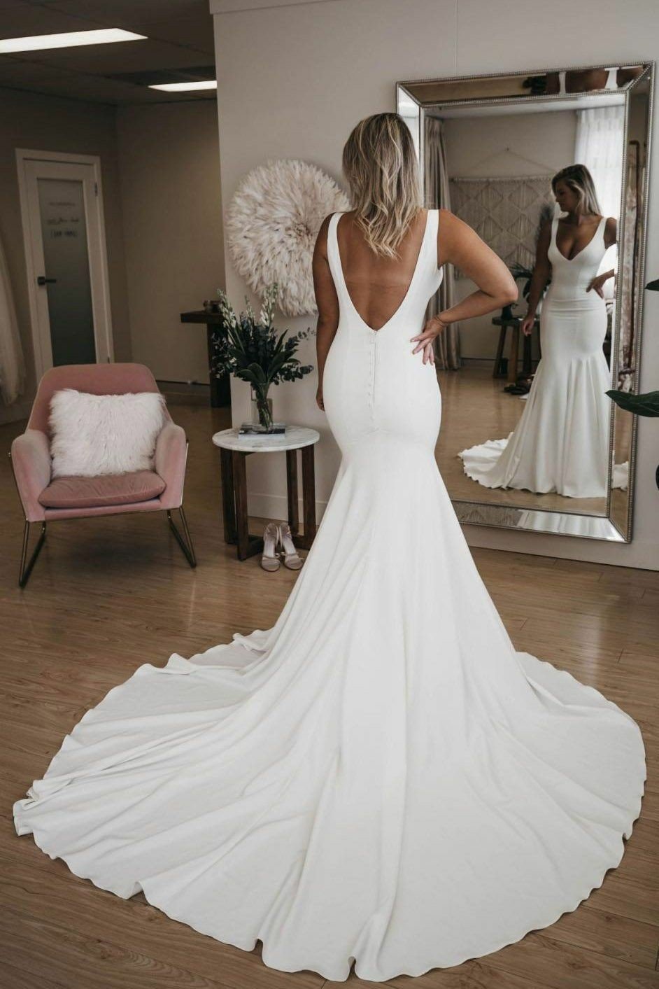 Sexy Mermaid Backless Cheap Satin Beach Wedding Dresses Minimalist - MyChicDress