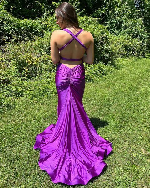 purple mermaid dress prom Mermaid Off the Shoulder Purple Metallic Long Prom Dress Purple / 2