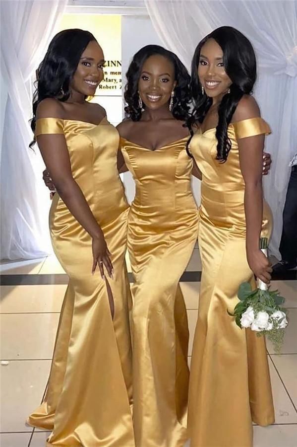 Sexy African Gold Bridesmaid Dresses Mermaid Cheap Guest Gowns ...