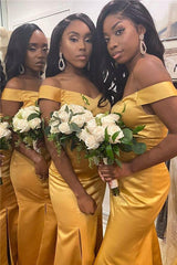 Sexy African Gold Bridesmaid Dresses Mermaid Cheap Guest Gowns