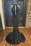Sexy Halter Royal Blue Long Prom Dress 2023 Mermaid with Rhinestones