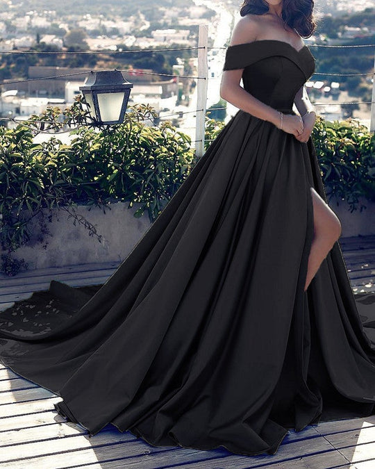 Long Satin Black Prom Dress