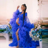 Sexy Tulle Ruffle Beach Maternity Robe Long Pregnancy Photoshoot
