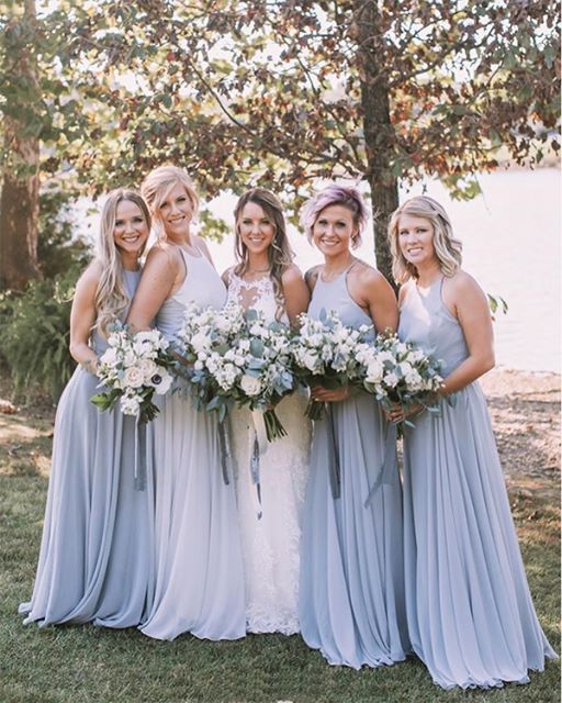 Sheath Halter Chiffon Mist Bridesmaid Dresses Criss Cross Backless