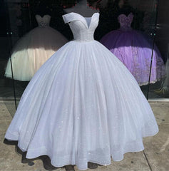 Shiny Ball Gown White Quinceanera Dresses Glitter Sequin Sweet 16 Dress Beads Corset