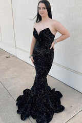 Sexy Mermaid Sequins Prom Dresses Sweetheart Sleeveless Long Evening Dress