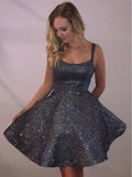 Sparkly Dark Grey Short Homecoming Dresses with Pocket