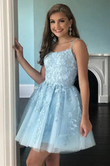 Short Dama Dress Light Blue Lace Homecoming Dresses Mini Prom Dress A Line