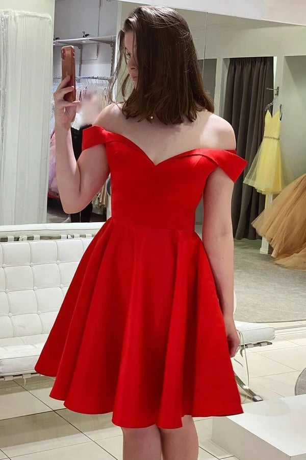 Simple Off the Shoulder Red Homecoming Dress Short Satin Hoco Dress US0 / Same as Picture Simple Off the Shoulder Red Homecoming Dress Short Satin Hoco Dress US0 / Same as Picture