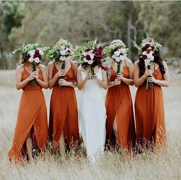 bridesmaid dresses rustic orange Sexy Burnt Orange Mermaid Off Shoulder Maxi Long Wedding Guest Bridesm SposaDresses