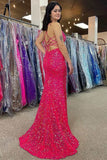 Simple Fuchsia Sequin Prom Dresses Long Gruaduation Dress UK
