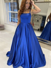 Simple Royal Blue Graduation Evening Dress Satin Long Formal Prom Dresses