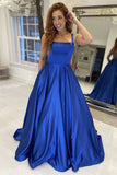 Simple Royal Blue Graduation Evening Dress Satin Long Formal Prom Dresses