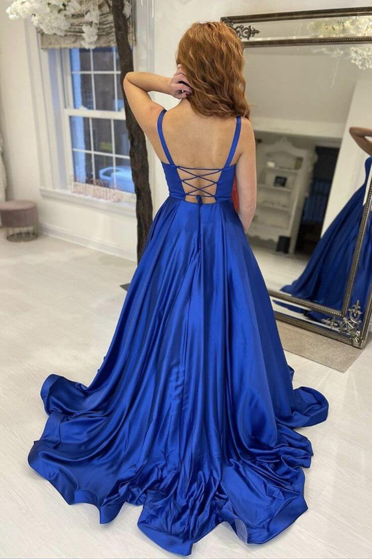 Zapaka Women Royal Blue Simple Long Formal Dress Strapless Evening Party  Dress – ZAPAKA AU