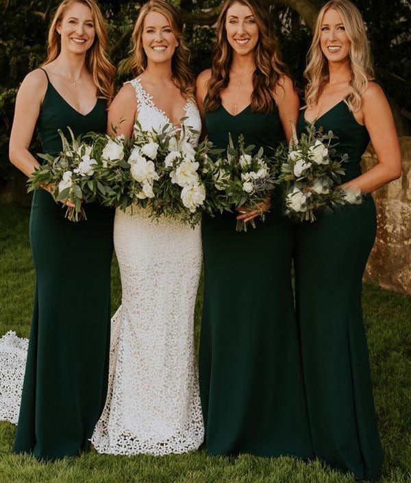 Simple Spaghetti Straps Chiffon Emerald Green Bridesmaid Dresses ...