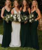 Simple Spaghetti Straps Chiffon Emerald Green Bridesmaid Dresses