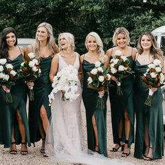 Spaghetti Straps Mermaid Emerald Bridesmaid Dresses for Wedding Party