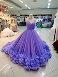 Spaghetti Straps Purple Wedding Dresses Tulle Bodice With Handmade Flowers