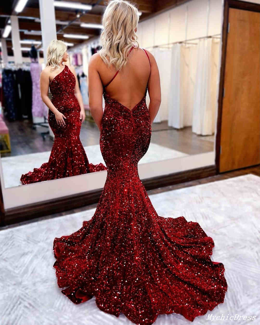 sparkly burgundy prom dress Plus Size Sweetheart Long Sleeve Burgundy Sequin Prom Dress PJM041L -