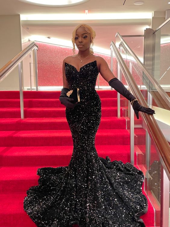 Sparkly Sequin Black Prom Dresses Long Evening Formal Dress Mermaid MyChicDress